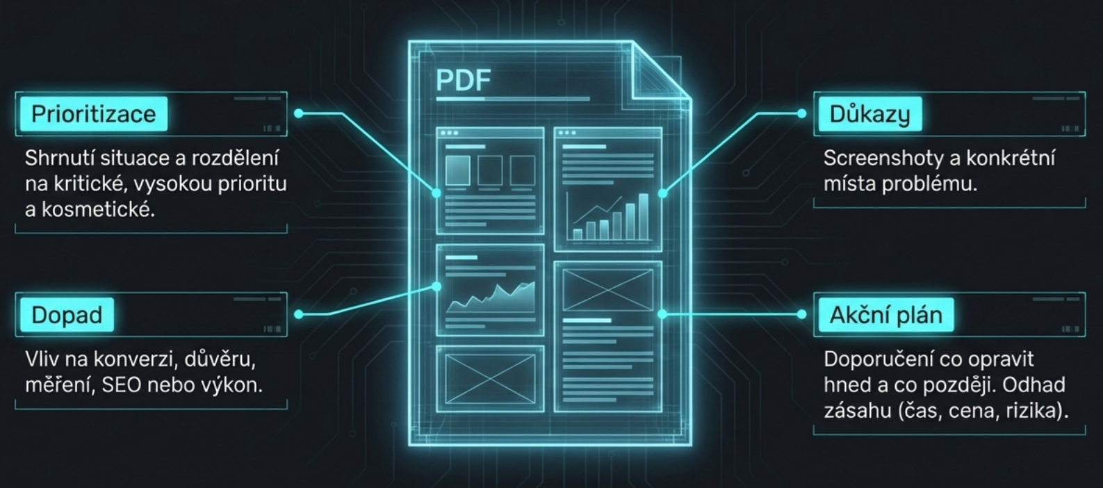 Ukázka PDF výstupu s prioritizací, dopadem, důkazy a akčním plánem